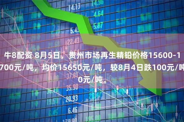 牛8配资 8月5日，贵州市场再生精铅价格15600-15700元/吨，均价15650元/吨，较8月4日跌100元/吨。